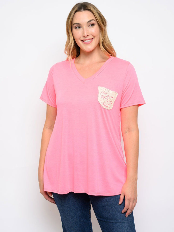 PLUS SIZE TUNIC FRONT POCKET SHORT SLEEVE TOP