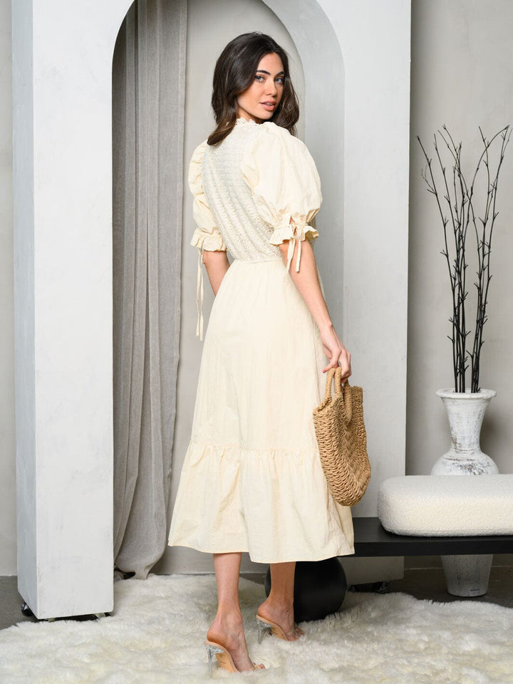 WOMEN'S SHORT PUFF SLEEVE DETAILED MIDI DRESS