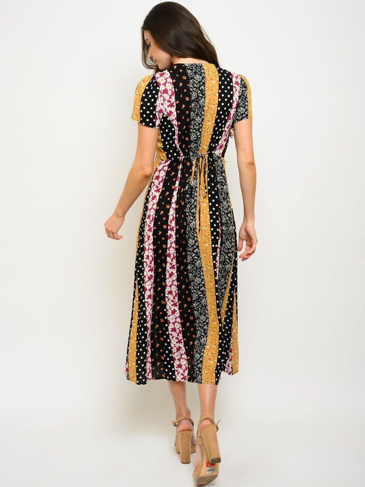 WOMEN'S BUTTON UP MULTI PRINT MAXI DRESS