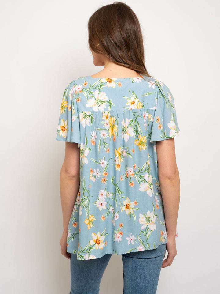 WOMEN'S FLORAL SHORT SLEEVE TOP