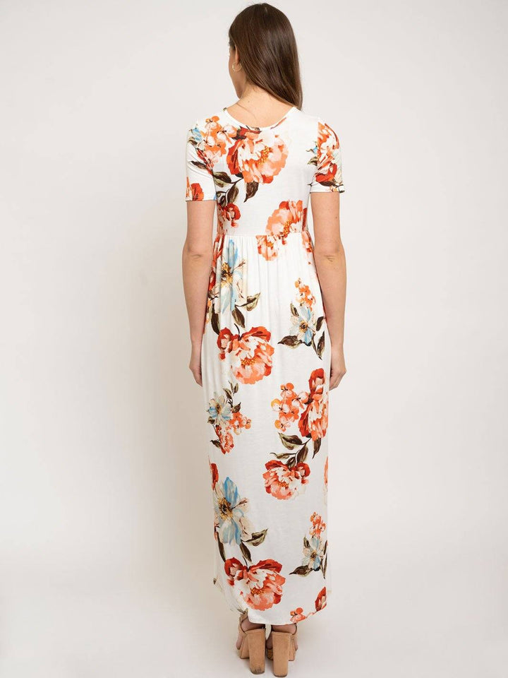 WOMEN'S MAXI FLORAL SHORT SLEEVE W/POCKETS DRESS