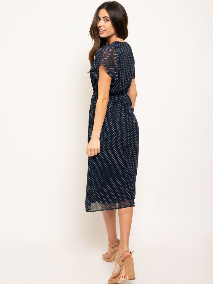WOMEN'S POLKA DOTS V-NECK MIDI DRESS
