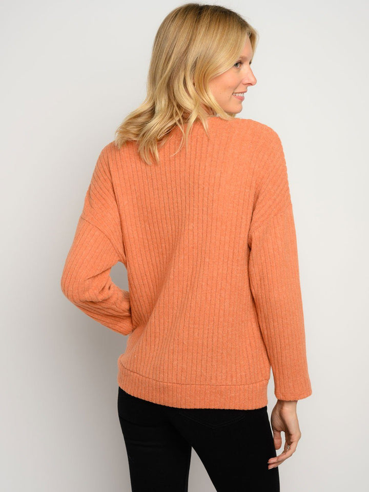 WOMEN'S RIBBED LONG SLEEVE BUTTON CLOSURE POCKETS CARDIGAN