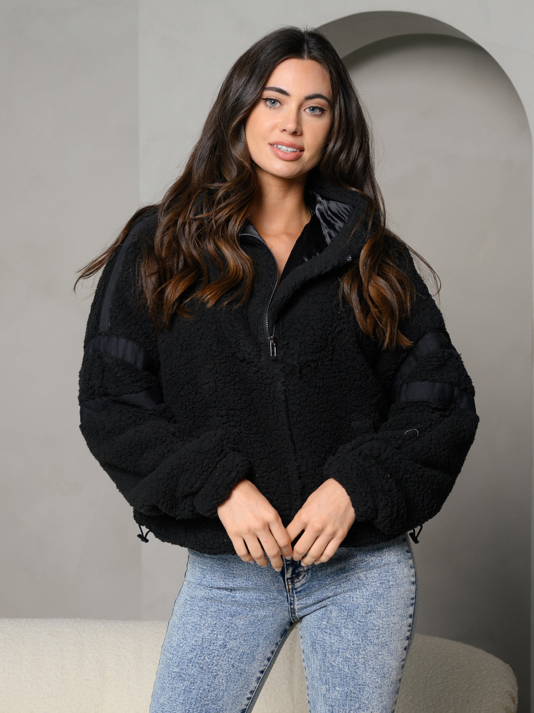 WOMENS LONG SLEEVE PULL OVER ZIP UP SWEATER