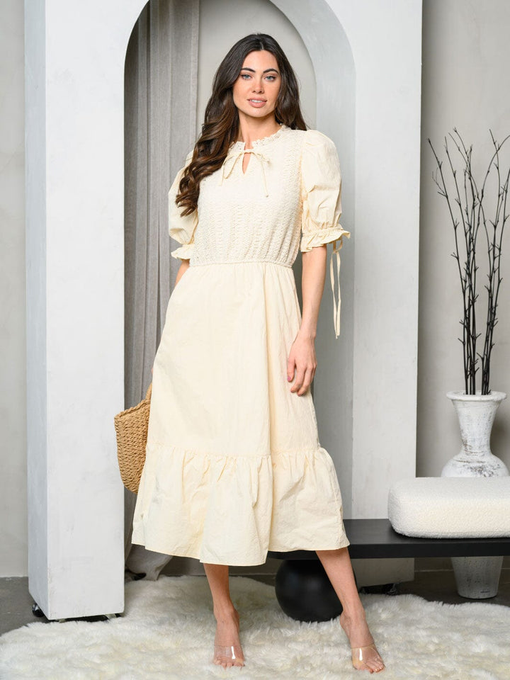 WOMEN'S SHORT PUFF SLEEVE DETAILED MIDI DRESS