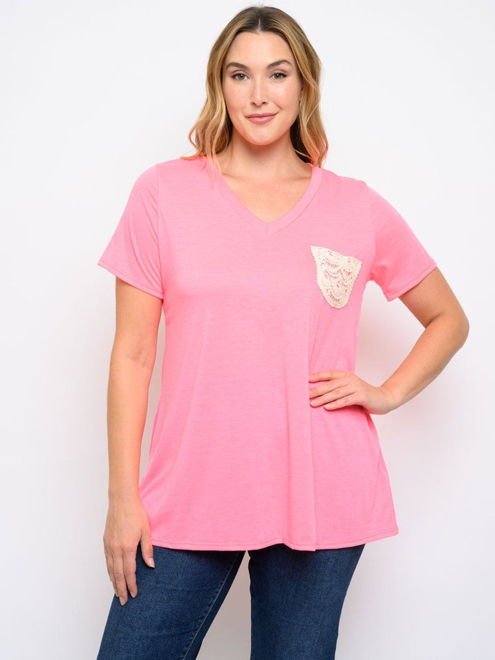 PLUS SIZE TUNIC FRONT POCKET SHORT SLEEVE TOP