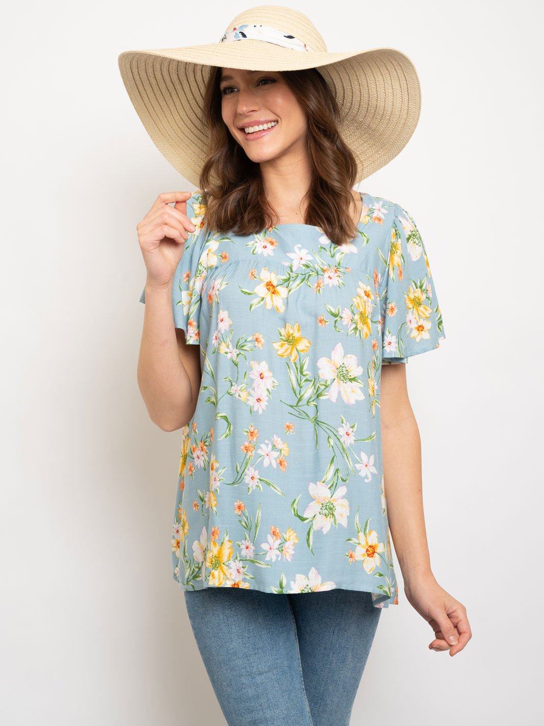 WOMEN'S FLORAL SHORT SLEEVE TOP