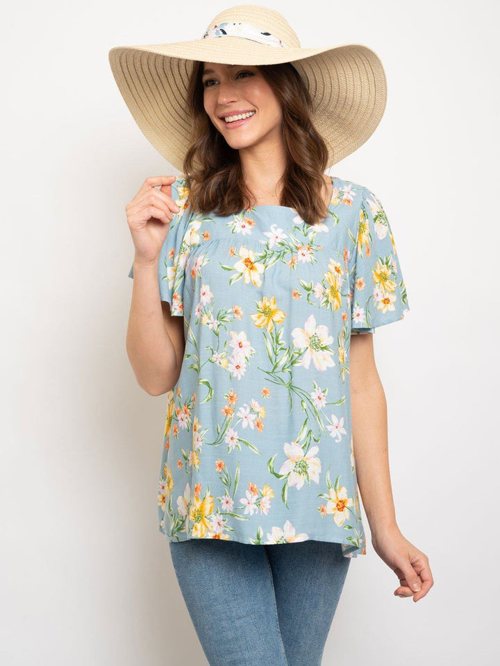 WOMEN'S FLORAL SHORT SLEEVE TOP