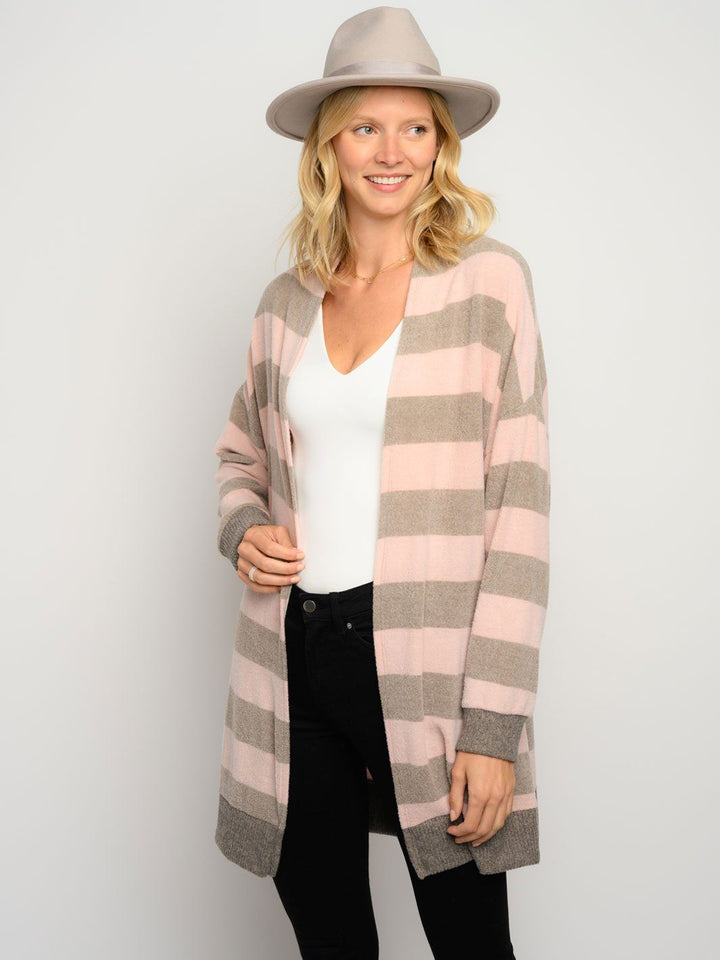 WOMEN'S STRIPES LONG SLEEVE CARDIGAN
