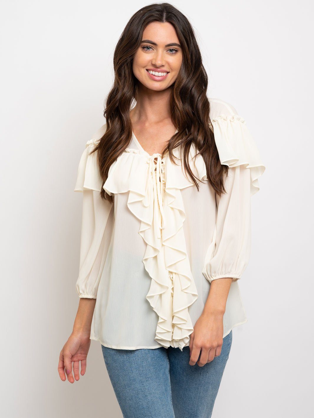WOEMN'S 3/4 RUFFLE DETAIL TOP