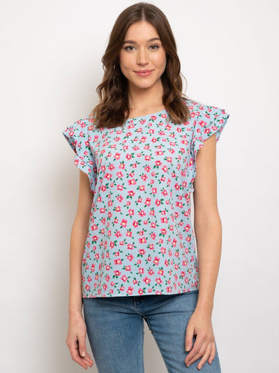 WOMEN'S RUFFLE SLEEVE FLORAL TOP