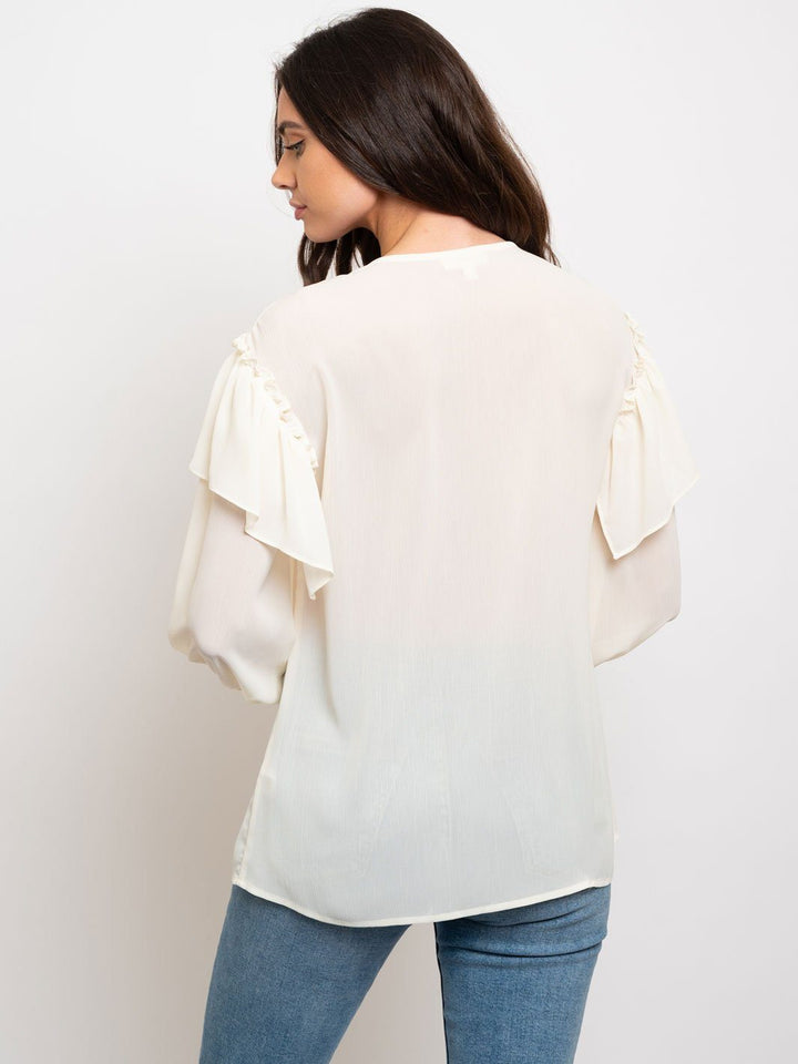 WOEMN'S 3/4 RUFFLE DETAIL TOP