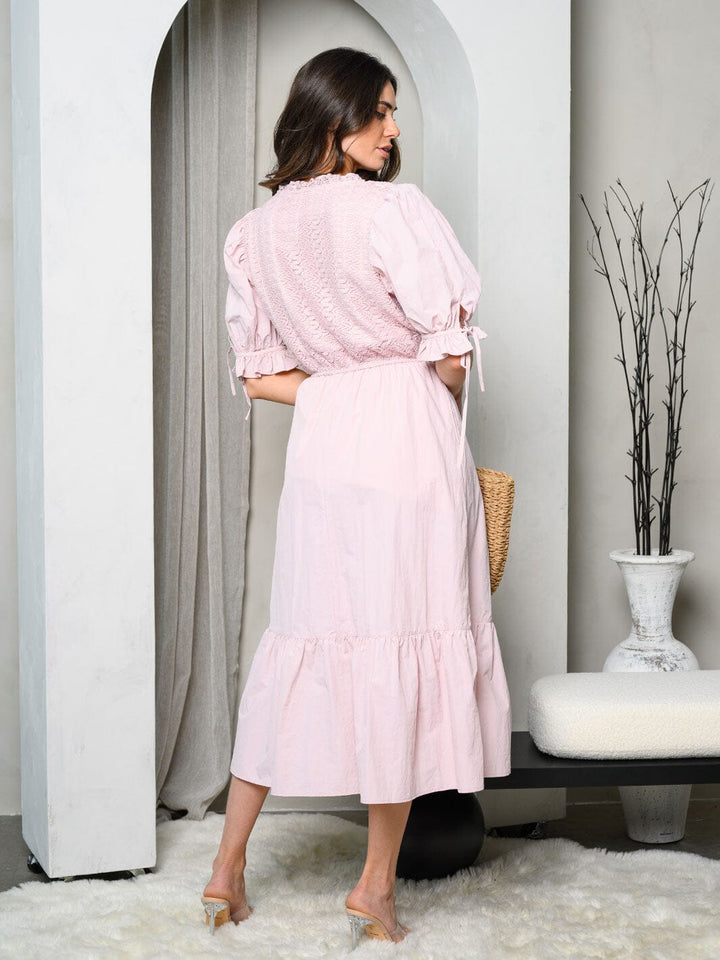 WOMEN'S SHORT PUFF SLEEVE DETAILED MIDI DRESS