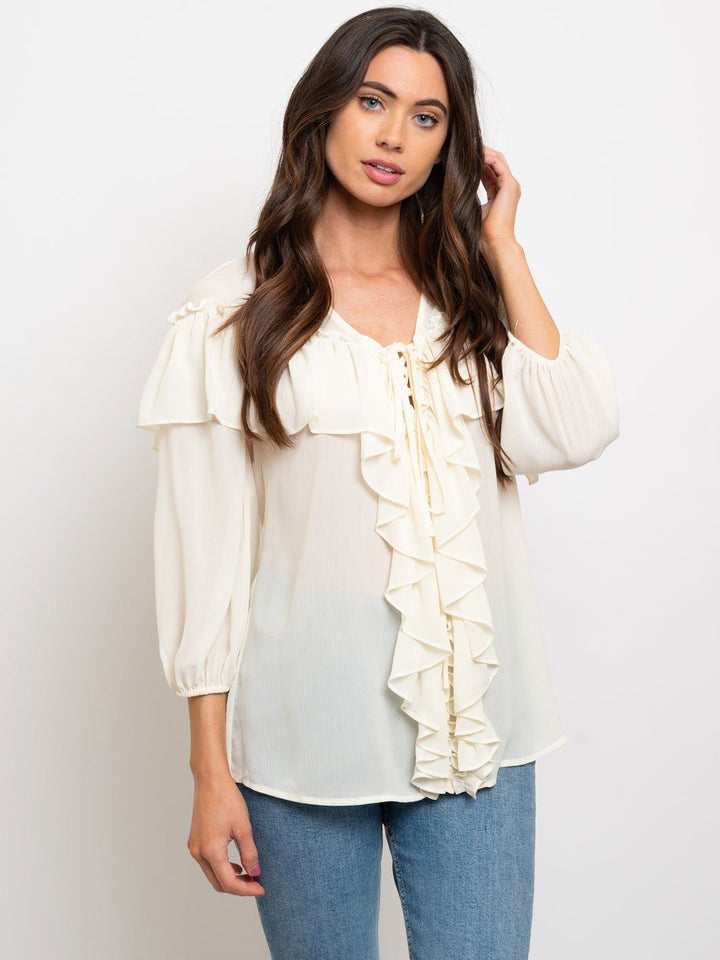 WOEMN'S 3/4 RUFFLE DETAIL TOP