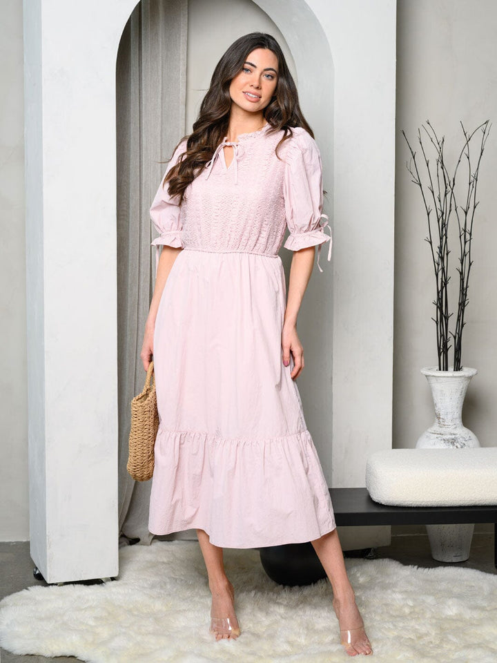WOMEN'S SHORT PUFF SLEEVE DETAILED MIDI DRESS