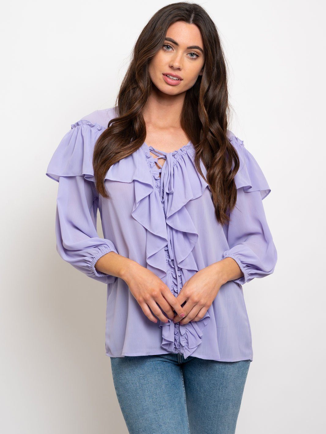 WOEMN'S 3/4 RUFFLE DETAIL TOP