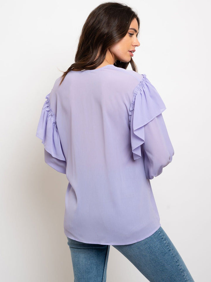 WOEMN'S 3/4 RUFFLE DETAIL TOP