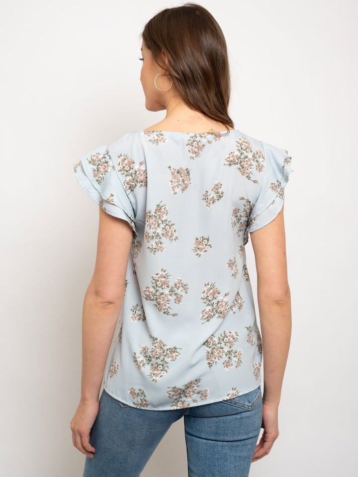 WOMEN'S FLORAL RUFFLE SLEEVE TOP