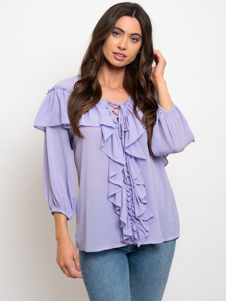 WOEMN'S 3/4 RUFFLE DETAIL TOP