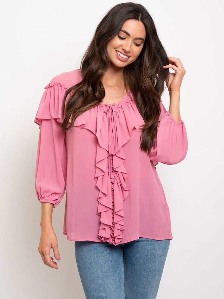 WOEMN'S 3/4 RUFFLE DETAIL TOP