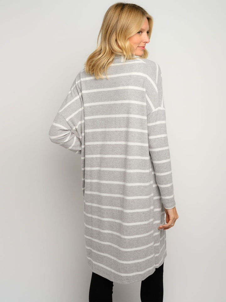 WOMEN'S STRIPES POCKETS LONG SLEEVE CARDIGAN