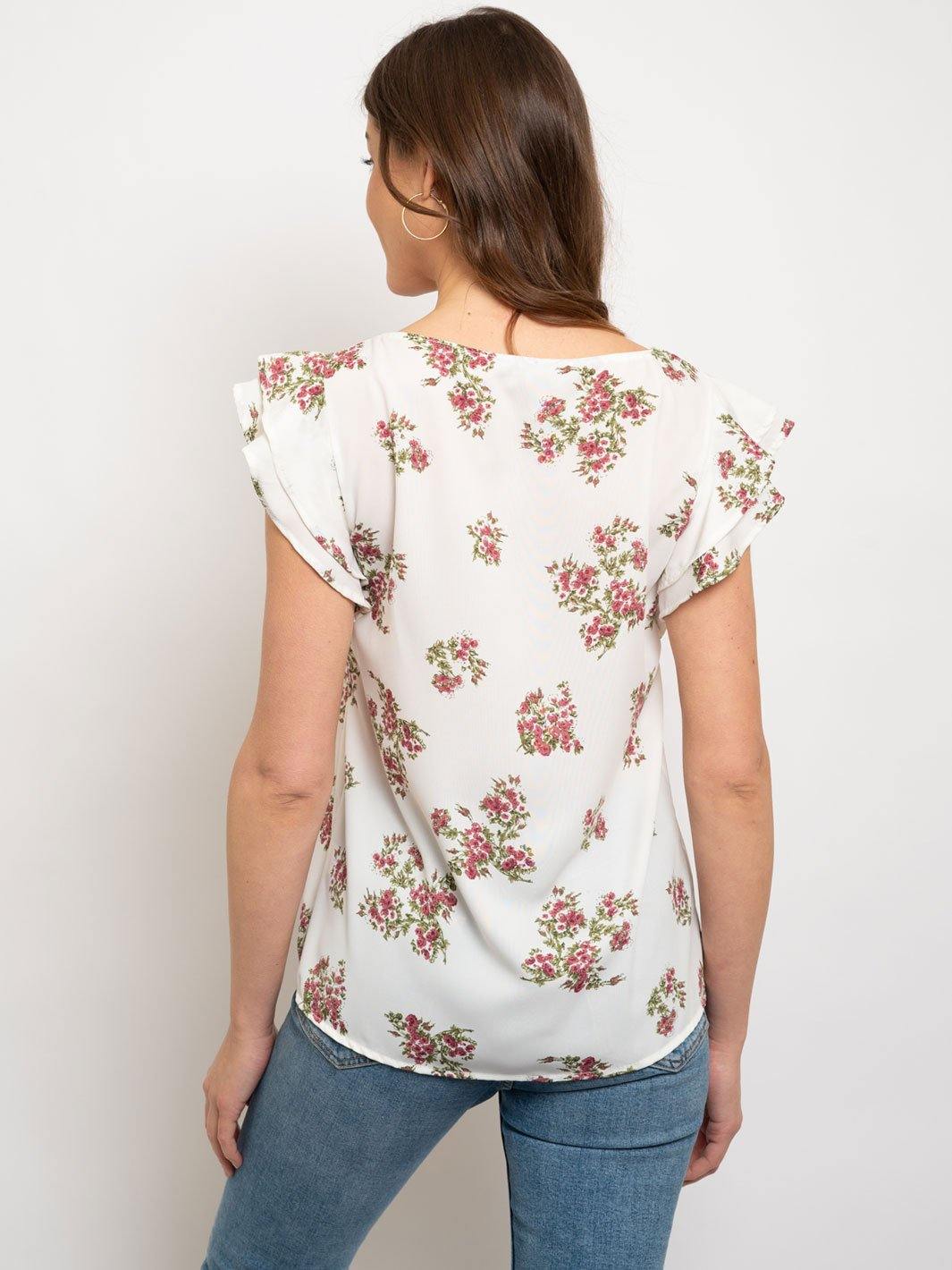 WOMEN'S FLORAL RUFFLE SLEEVE TOP