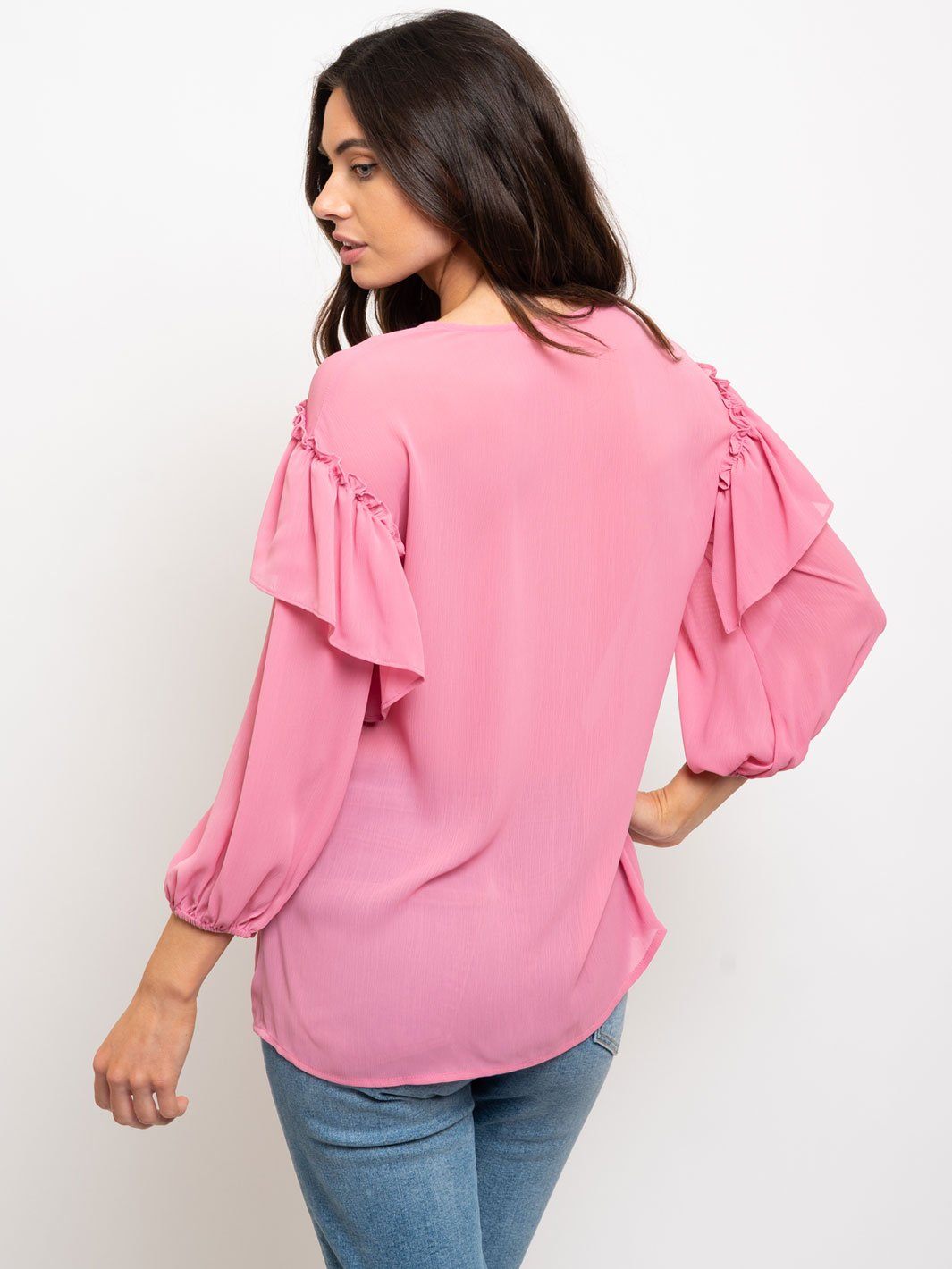 WOEMN'S 3/4 RUFFLE DETAIL TOP