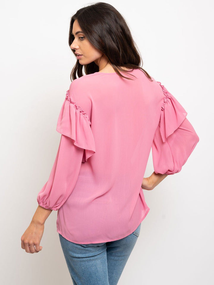 WOEMN'S 3/4 RUFFLE DETAIL TOP