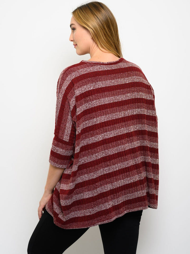 PLUS SIZE STRIPES SHORT SLEEVE TUNIC TOP