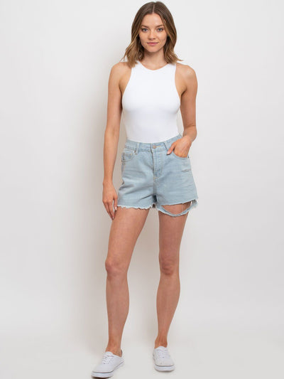 WOMEN'S LIGTH DENIM DISTRESSED SHORTS