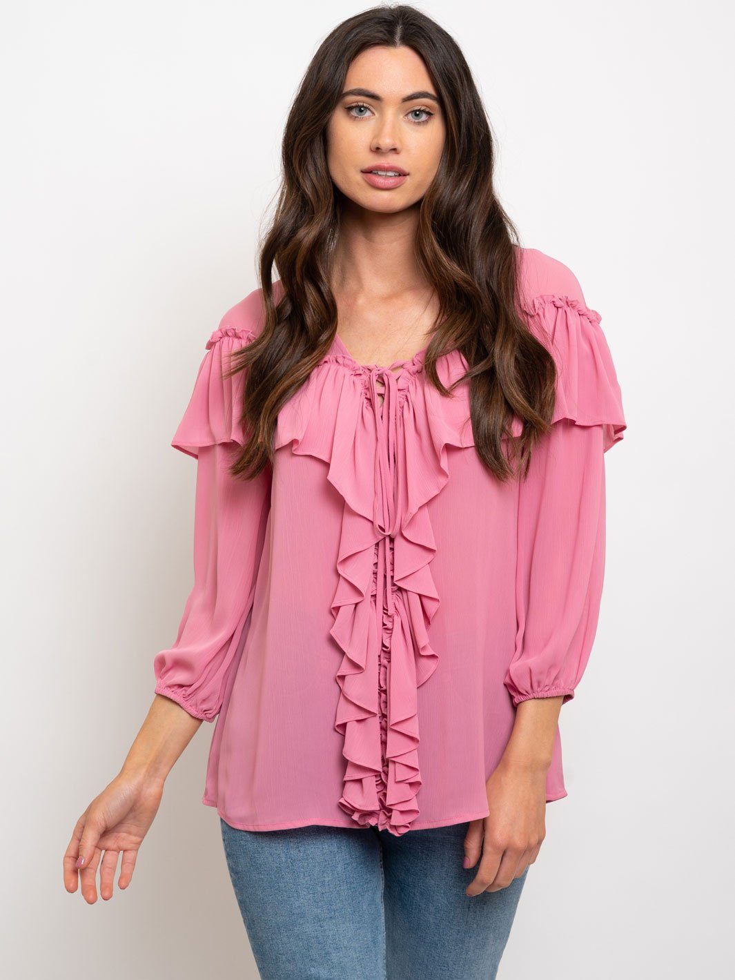 WOEMN'S 3/4 RUFFLE DETAIL TOP