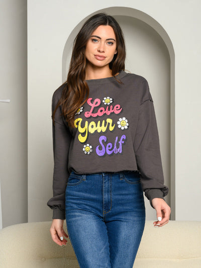 WOMEN'S LOVE YOUR SELF GRAPHIC PRINT SWEATER
