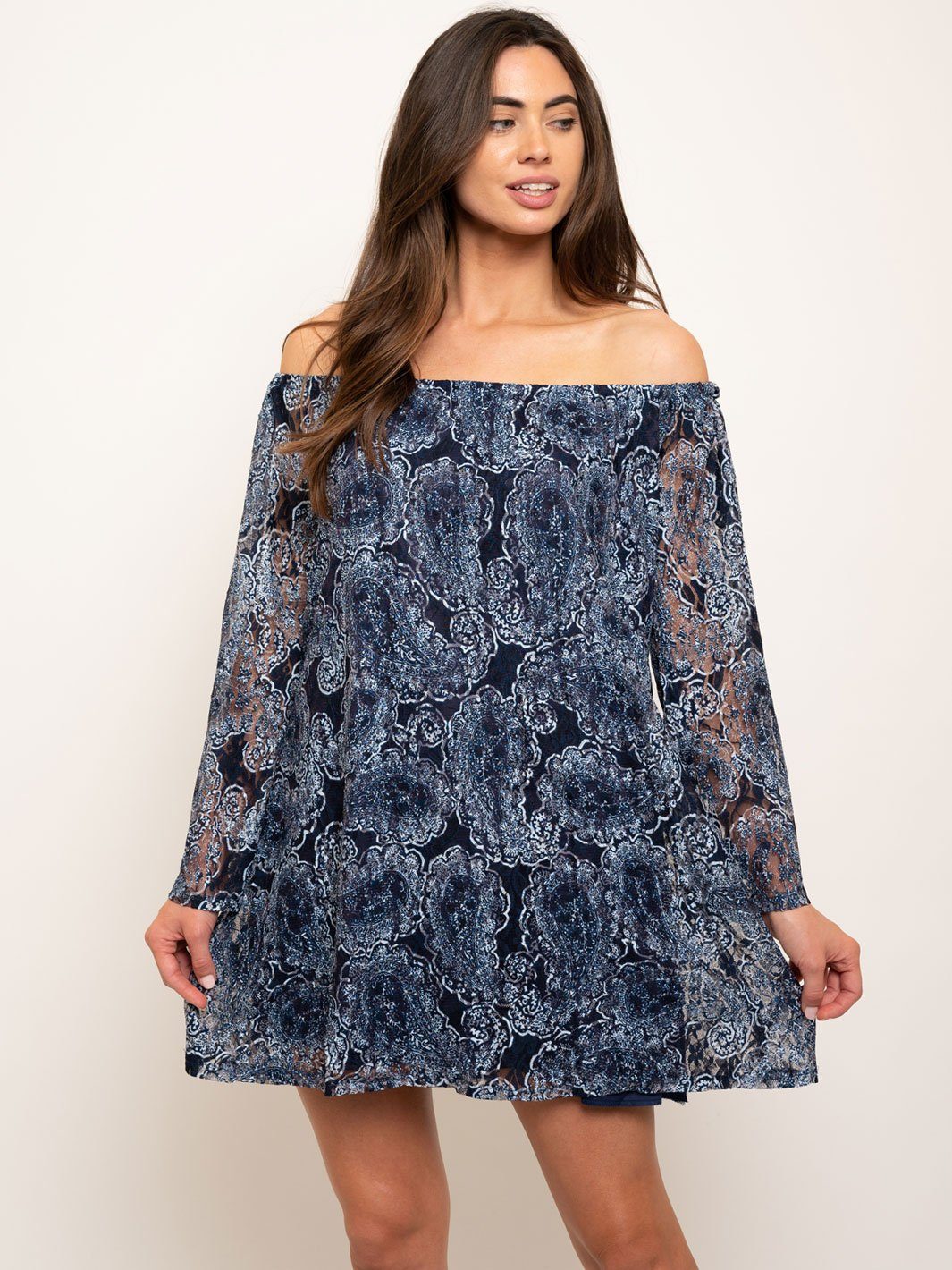 WOMEN'S OFF THE SHOULDER LONG SLEEVE MINI DRESS