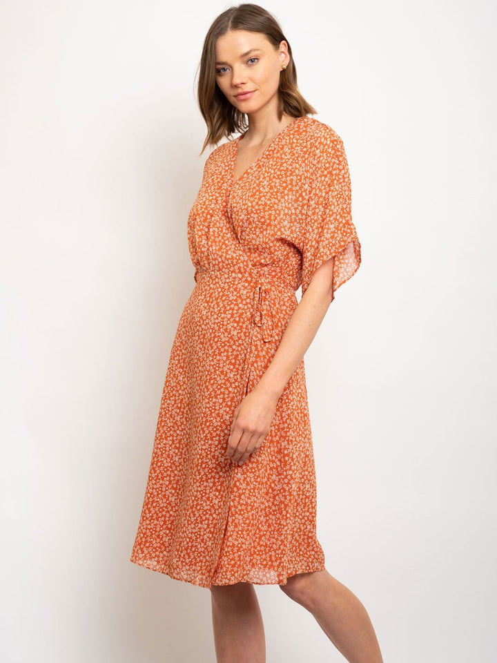 WOMEN'S DITSY PRINT CHIFFON WRAP DRESS