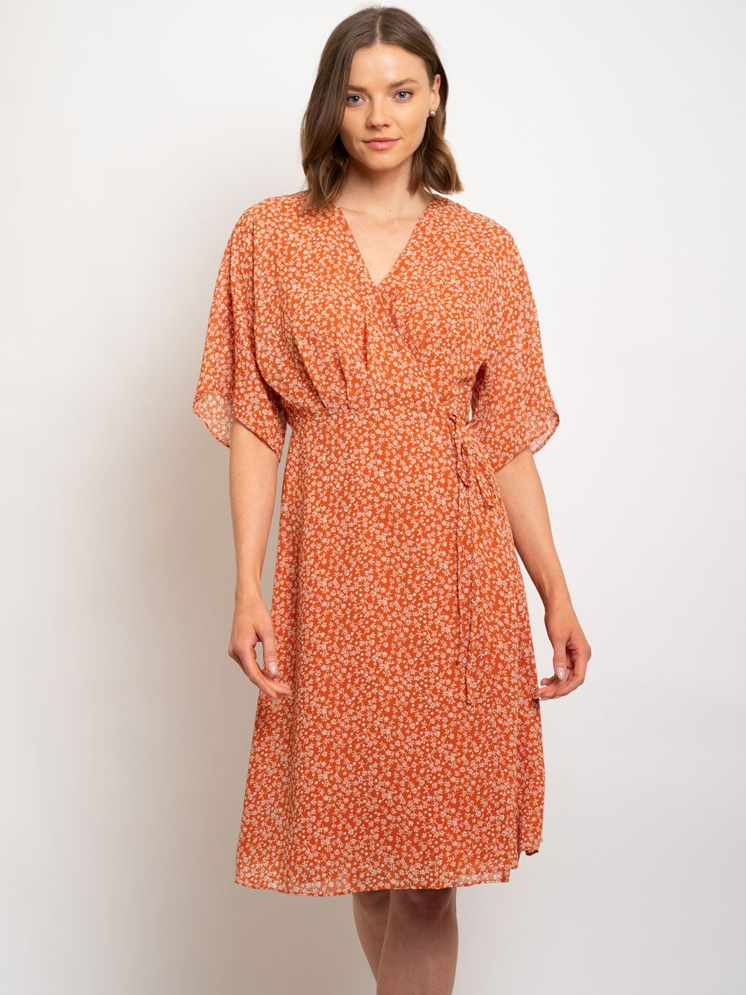 WOMEN'S DITSY PRINT CHIFFON WRAP DRESS