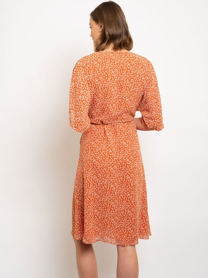 WOMEN'S DITSY PRINT CHIFFON WRAP DRESS