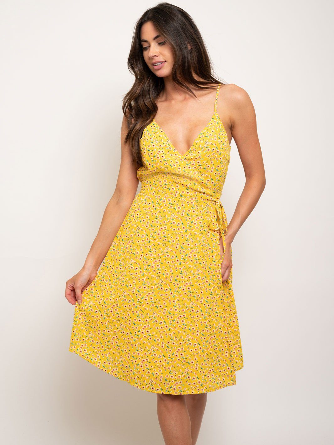 WOMEN'S FLORAL WRAP MIDI DRESS