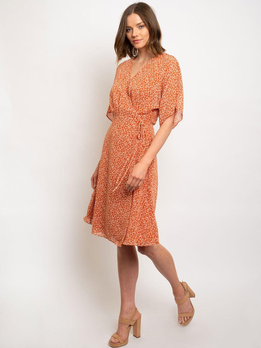 WOMEN'S DITSY PRINT CHIFFON WRAP DRESS