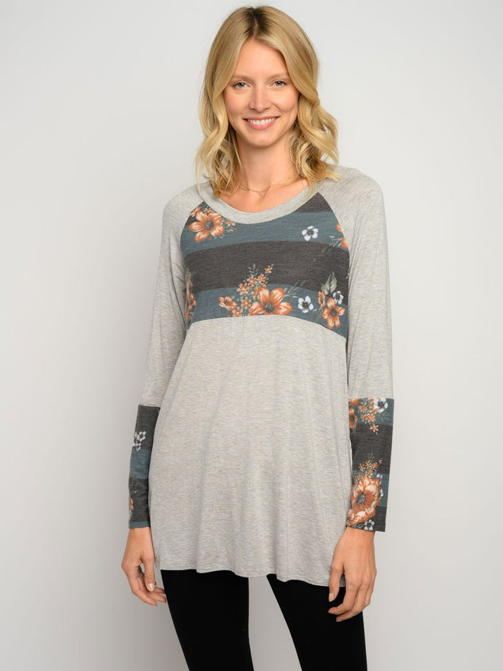 WOMEN'S FLORAL PRINT LONG SLEEVE TOP