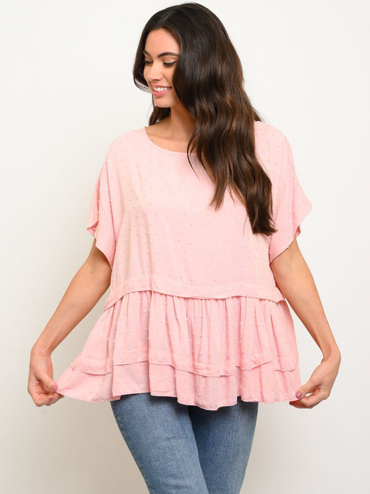 WOMEN'S SHORT SLEEVE RUFFLE TOP