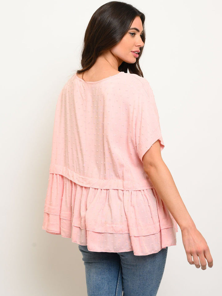 WOMEN'S SHORT SLEEVE RUFFLE TOP