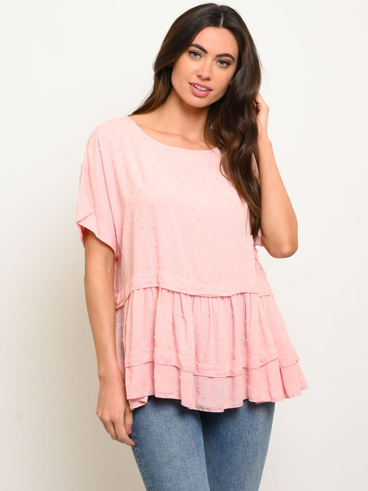 WOMEN'S SHORT SLEEVE RUFFLE TOP