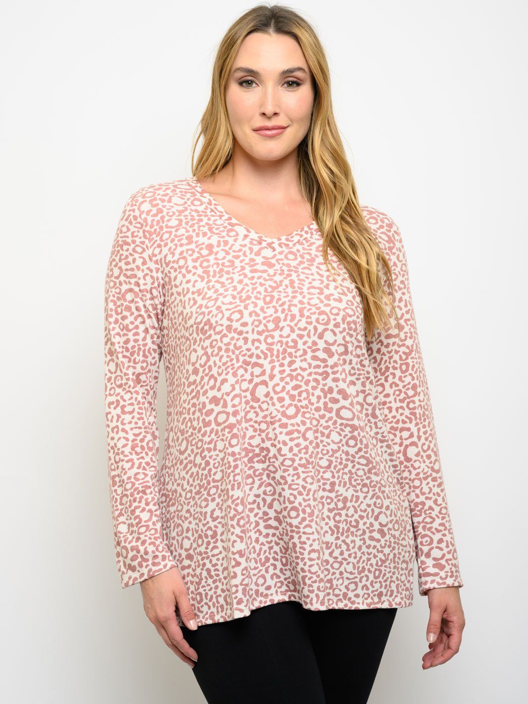 PLUS SIZE ANIMAL PRINT LONG SLEEVE TOP