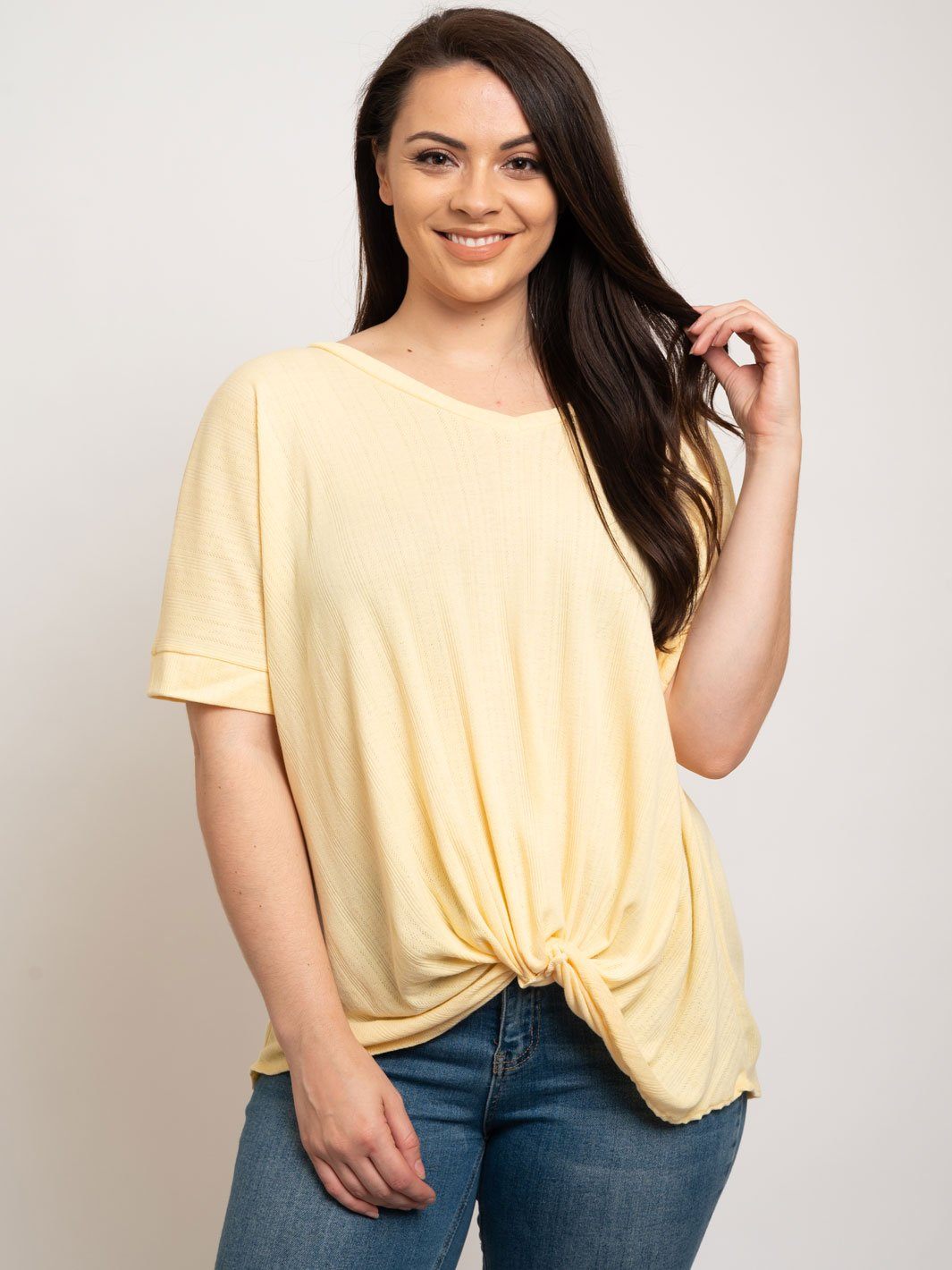 PLUS SIZE FRONT TIE DETAILED TOP