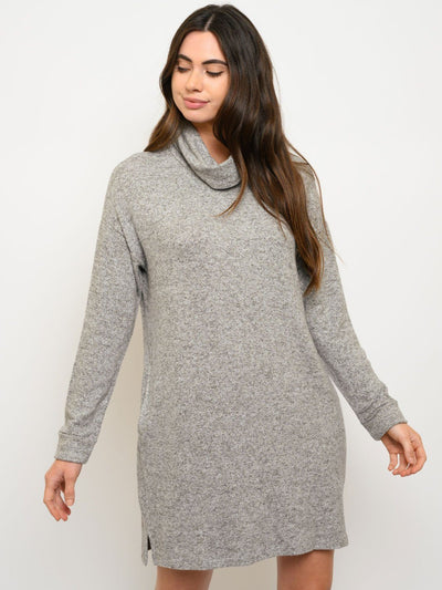 WOMEN'S LONG SLEEVE TURTLE NECK POCKETS MINI DRESS