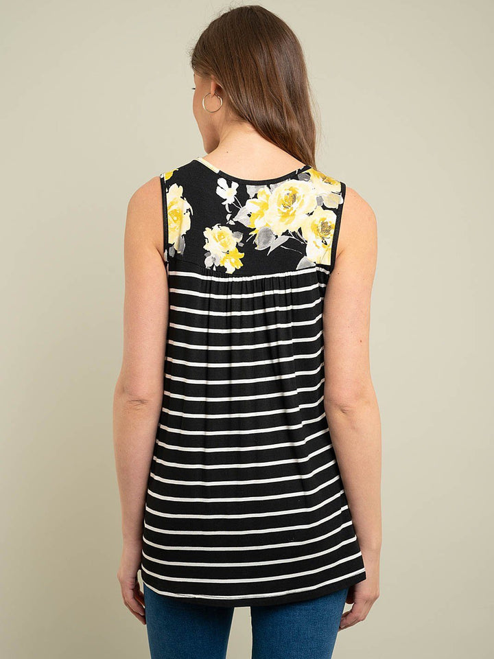 WOMEN'S SLEEVELESS STRIPES & FLORAL TOP