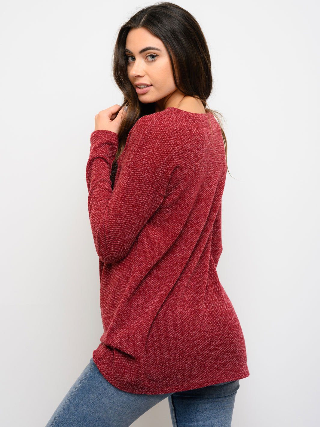 WOMEN'S FRONT KNOT SEQUIN POCKET LONG SLEEVE TOP