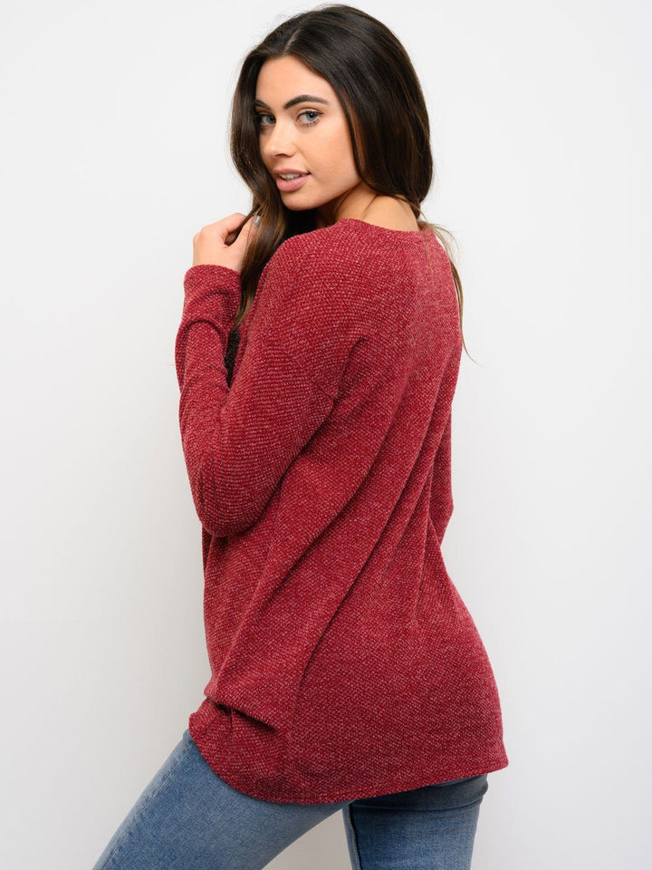 WOMEN'S FRONT KNOT SEQUIN POCKET LONG SLEEVE TOP