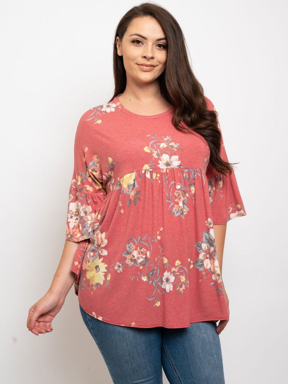 PLUS SIZE BELL SLEEVE FLORAL TUNIC TOP