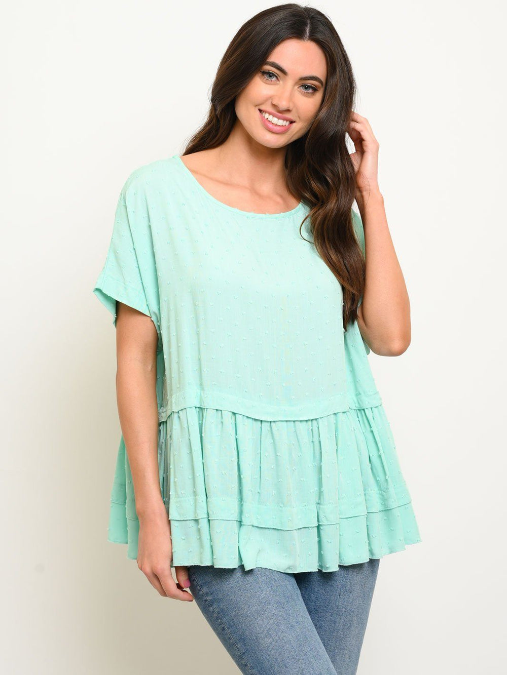 WOMEN'S SHORT SLEEVE RUFFLE TOP